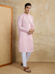 Ethnic Motifs Embroidered Mandarin Collar Thread Work Straight Kurta With Trousers