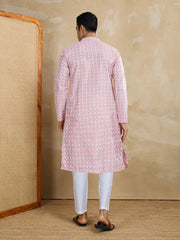 Ethnic Motifs Embroidered Mandarin Collar Thread Work Straight Kurta With Trousers