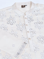 Floral Embroidered Sequinned Mandarin Collar Silk Straight Kurta