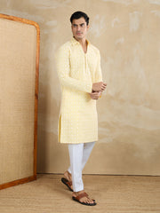 Floral Embroidered Chikankari Shirt Collar Straight Kurta With Trousers
