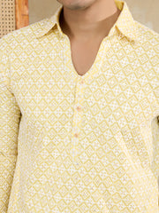 Floral Embroidered Chikankari Shirt Collar Straight Kurta With Trousers