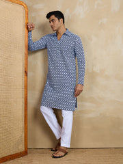 Men Ethnic Motifs Embroidered Regular Chikankari Kurta with Trousers