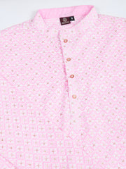 Floral Embroidered Chikankari Mandarin Collar Straight Kurta With Trousers