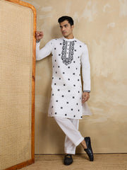 Men Solid Embroidered Kurta with Trousers