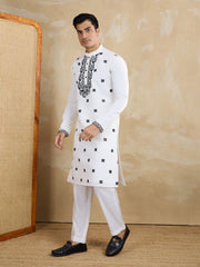 Men Solid Embroidered Kurta with Trousers