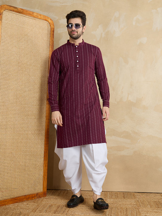 Men Woven Design Kurta with Dhoti Pants