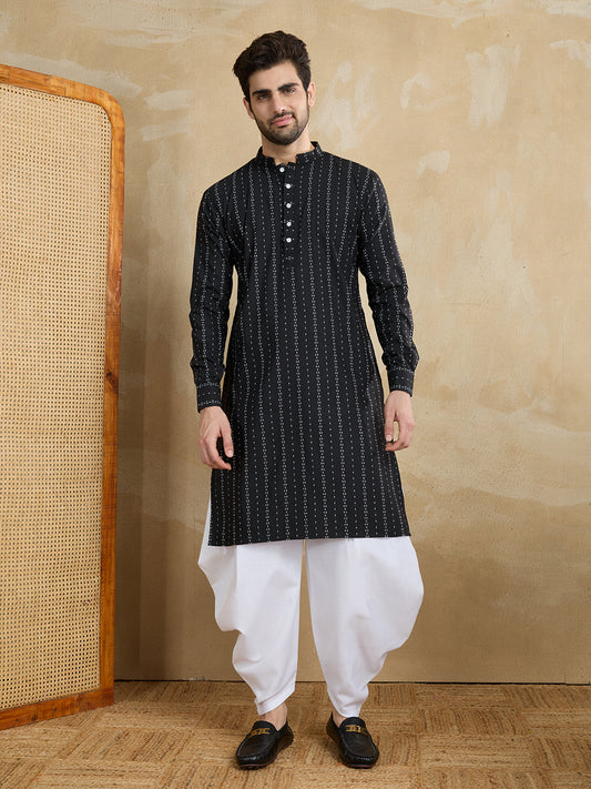 Ethnic Motifs Woven Design Mandarin Collar Pure Cotton Straight Kurta