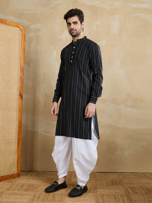 Ethnic Motifs Woven Design Mandarin Collar Pure Cotton Straight Kurta