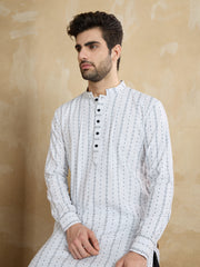 Ethnic Motifs Woven Design Mandarin Collar Pure Cotton Straight Kurta