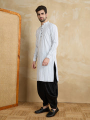 Ethnic Motifs Woven Design Mandarin Collar Pure Cotton Straight Kurta