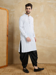Ethnic Motifs Woven Design Mandarin Collar Pure Cotton Straight Kurta