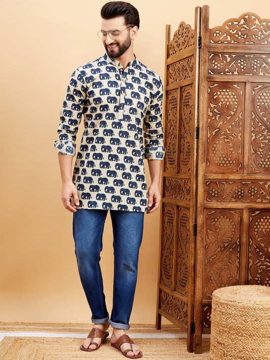 Ethnic Motifs Printed Mandarin Collar Straight Short Kurta