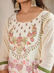 Women Floral Print Regular Thread Work Anarkali Kurta with Trousers & Dupatta
