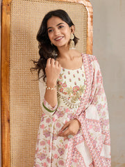 Women Floral Print Regular Thread Work Anarkali Kurta with Trousers & Dupatta