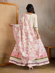 Women Floral Print Regular Thread Work Anarkali Kurta with Trousers & Dupatta