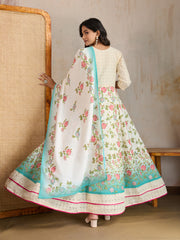Women Floral Embroidered Thread Work Anarkali Kurta with Trousers & Dupatta