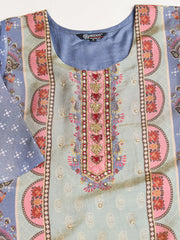 Ethnic Motifs Printed Round Neck Mirror Work Kurta With Trousers & Dupatta