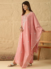 Women Floral Thread and Sequinned Embroidered Kurta & Trouser with Dupatta