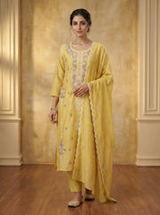 Women Ethnic Motifs Embroidered Regular Thread Work Kurta with Trousers & With Dupatta