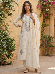Women Floral Embroidered Regular Thread Work Kurta with Trousers & With Dupatta