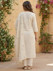 Floral Embroidered Thread Work Chanderi Cotton Kurta with Trousers & With Dupatta
