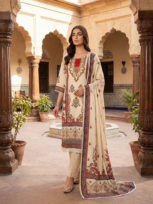 Women Floral Printed Regular Sequinned Kurta with Trousers & With Dupatta