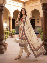 Women Floral Printed Regular Sequinned Kurta with Trousers & With Dupatta