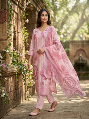 Women Floral Printed Regular Sequinned Linen Kurta with Trousers & With Dupatta