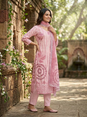 Women Floral Printed Regular Sequinned Linen Kurta with Trousers & With Dupatta