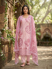 Women Floral Printed Regular Sequinned Linen Kurta with Trousers & With Dupatta