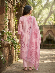 Women Floral Printed Regular Sequinned Linen Kurta with Trousers & With Dupatta