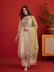 Women Ethnic Motifs Printed Regular Linen Kurta with Trousers & Dupatta
