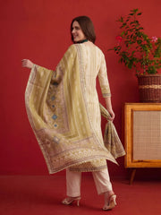 Women Ethnic Motifs Printed Regular Linen Kurta with Trousers & Dupatta