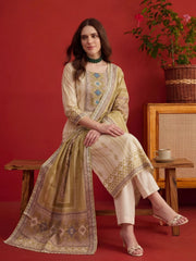 Women Ethnic Motifs Printed Regular Linen Kurta with Trousers & Dupatta