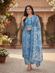 Women Ethnic Motifs Printed and Thread Embroidered Kurta & Trouser with Dupatta
