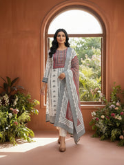 Women Ethnic Motifs Printed Regular Thread Work Pure Silk Kurta with Palazzos & With Dupatta