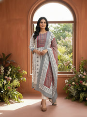 Women Ethnic Motifs Printed Regular Thread Work Pure Silk Kurta with Palazzos & With Dupatta