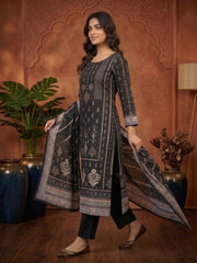 Women Ethnic Motifs Printed Regular Pure Silk Kurta with Trousers & With Dupatta