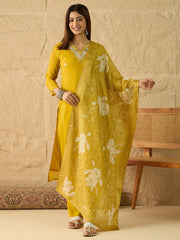Women Floral Regular Mirror Work Kurta with Trousers & With Dupatta