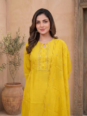 Women Ethnic Motifs Embroidered Regular Thread Work Chanderi Cotton Kurta with Trousers & With Dupatta