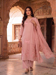 Women Floral Embroidered Regular Thread Work Chanderi Cotton Kurta with Palazzos & With Dupatta