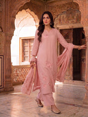 Women Floral Embroidered Regular Thread Work Chanderi Cotton Kurta with Palazzos & With Dupatta