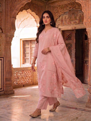 Women Floral Embroidered Regular Thread Work Chanderi Cotton Kurta with Palazzos & With Dupatta