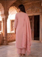 Women Floral Embroidered Regular Thread Work Chanderi Cotton Kurta with Palazzos & With Dupatta