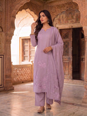 Women Floral Embroidered Regular Thread Work Chanderi Cotton Kurta with Palazzos & With Dupatta