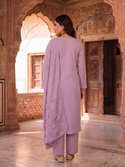 Women Floral Embroidered Regular Thread Work Chanderi Cotton Kurta with Palazzos & With Dupatta