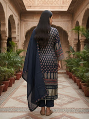 Women Ethnic Motifs Printed Regular Mirror Work Pure Silk Kurta with Trousers & With Dupatta