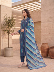 Women Printed Regular Chanderi Cotton Kurta with Trousers & With Dupatta
