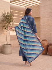 Women Printed Regular Chanderi Cotton Kurta with Trousers & With Dupatta