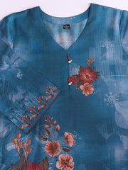 Floral Printed V-Neck Flared Sleeves Kurti